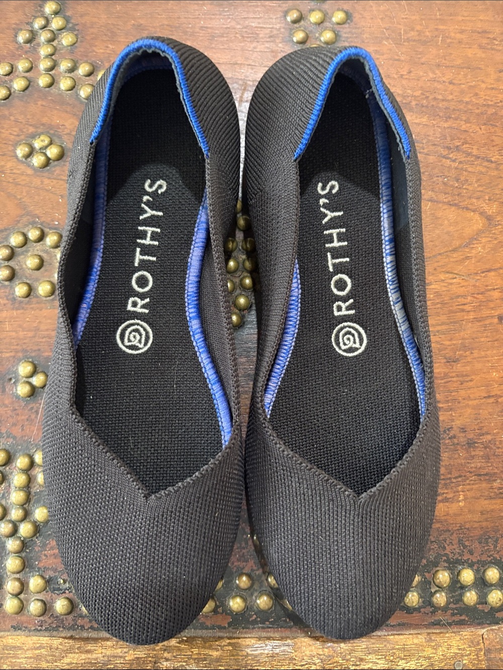 Rothy's Black Flats with Blue Trim